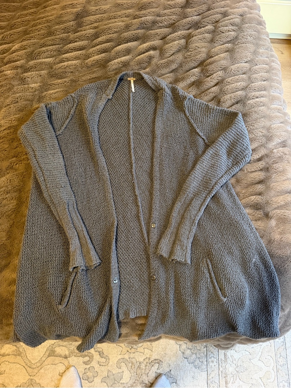 Free People Charcoal Gray Open-Front Knit Cardigan
